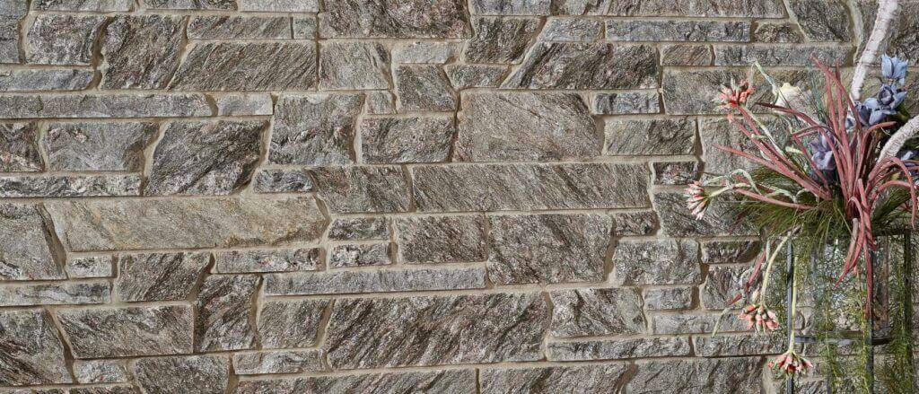A closeup photo of stone veneer from the Glitter Series, a unique new line of sparkling natural stone.
