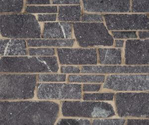 A closeup of Starlight Black Granite dimensional cut thin stone veneer.