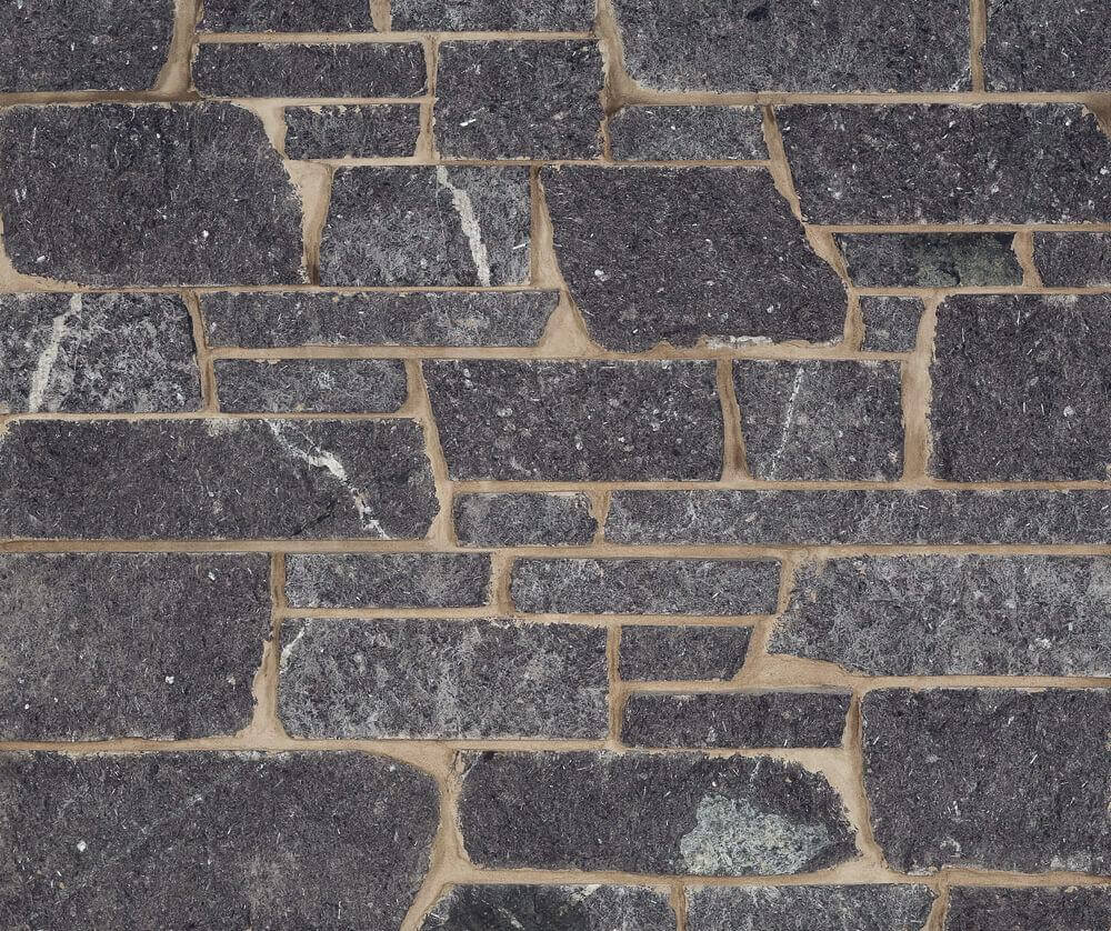A closeup of Starlight Black Granite dimensional cut thin stone veneer.