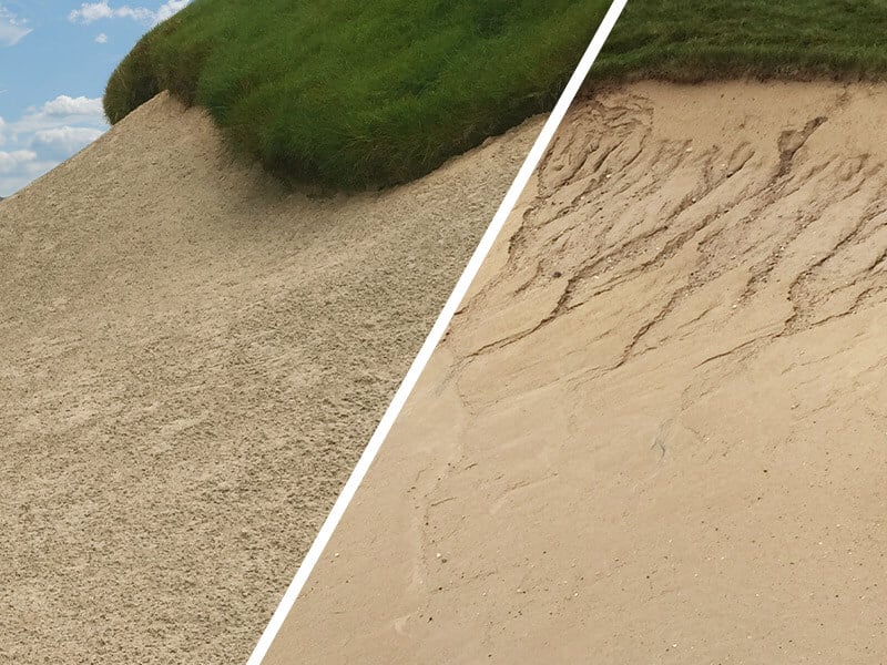 Golf bunker before and after with Kafka Wax Polymer Bunker Sand