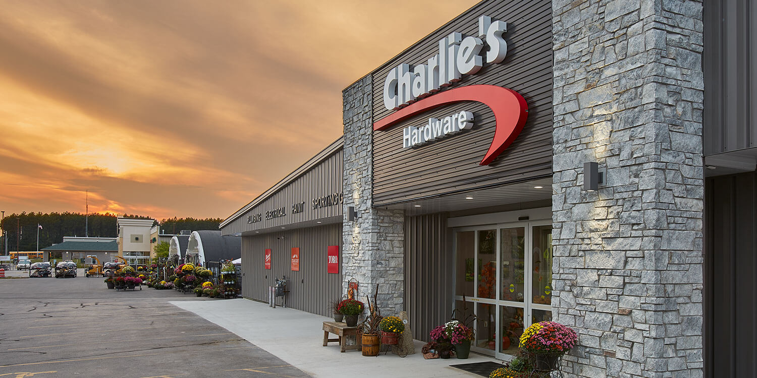 Charlie's Hardware featuring Kafka's Misty Gray Dimensional Thin Stone Veneer