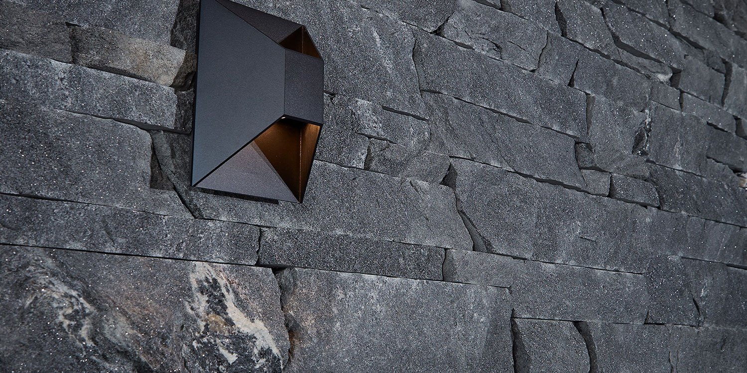 Kafka's Ebony Glitter Dimensional Drystack Thin Stone Veneer walls and fireplace accents