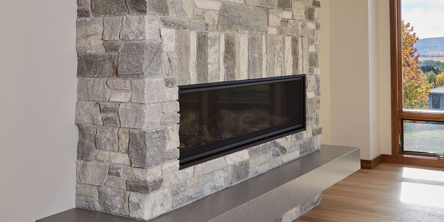 Kafka's Misty Gray Dimensional Thin Stone Veneer fireplace
